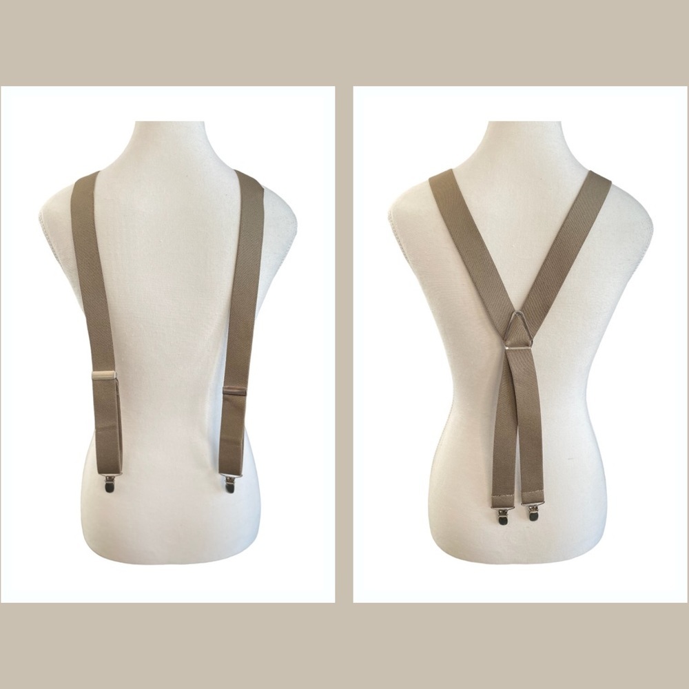 Beige Suspenders With Metal Hardware Detailing grandpacore eclectic grandpa